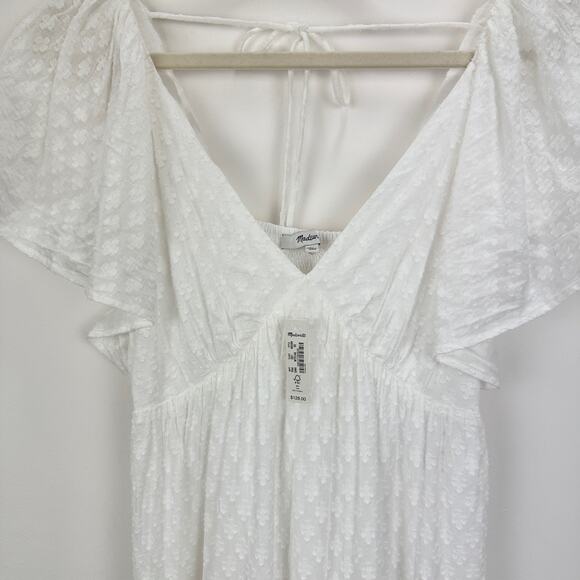 Madewell Tie Back Flutter Sleeve Tiered Midi Dress White Cottagecore US 00 NWT - Picture 15 of 16